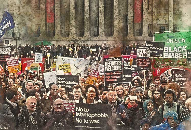People protesting Islamophobia
