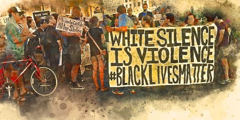 Protesters holding White silence is violence sign