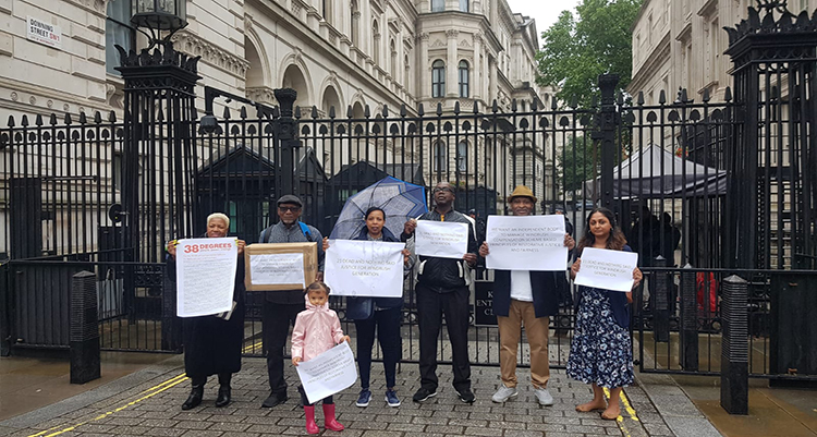 Patrick Vernon (pictured third from right) alongside Windrush campaigners including with Glenda Cesear, Michael Braithwaite and Anthony Bryan outside Downing Street Patrick Vernon (pictured third from right) alongside Windrush campaigners including with Glenda Cesear, Michael Braithwaite and Anthony Bryan outside Downing Street