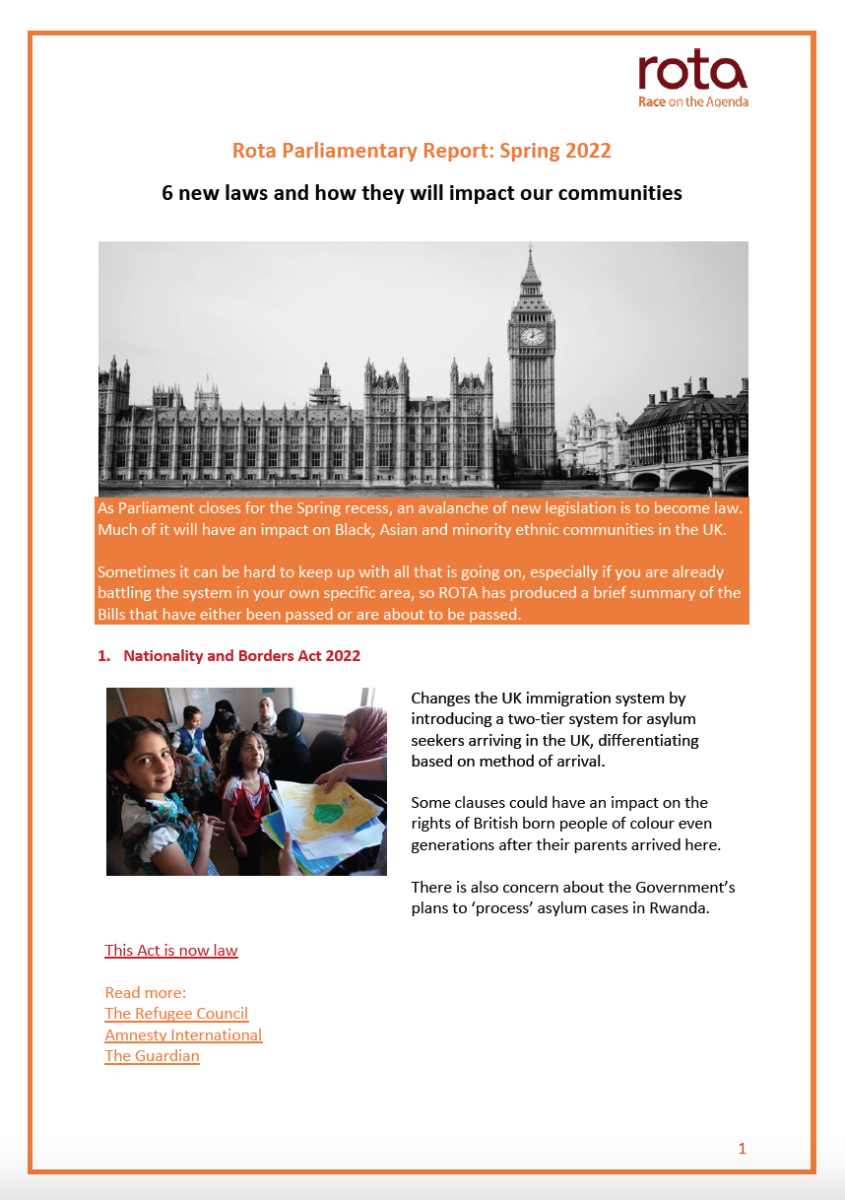 Download the ROTA Parliamentary Report: Spring 2022